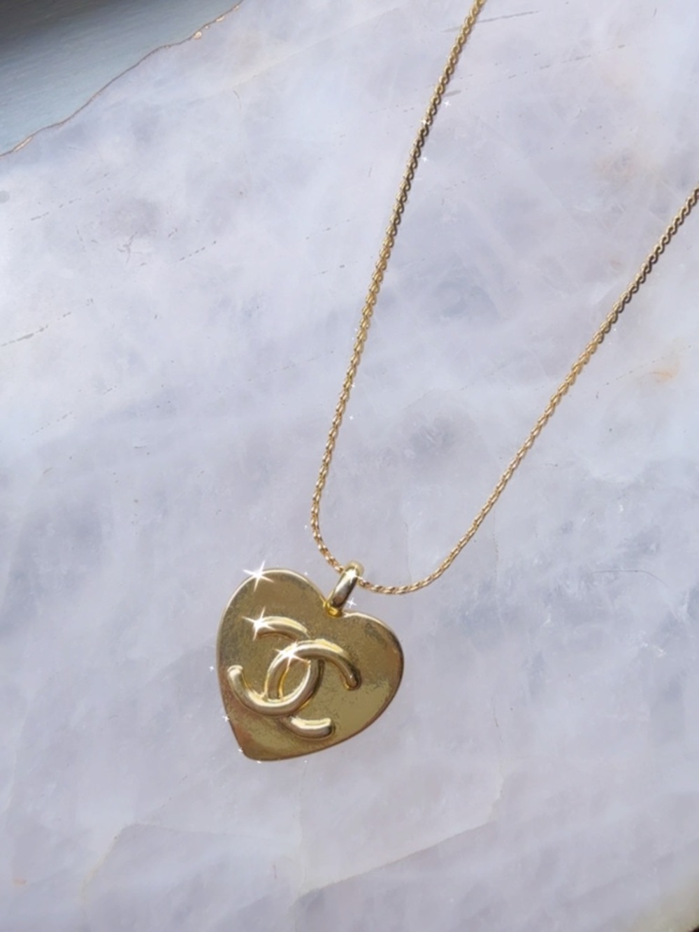 Gold CC Heart Pendant Necklace